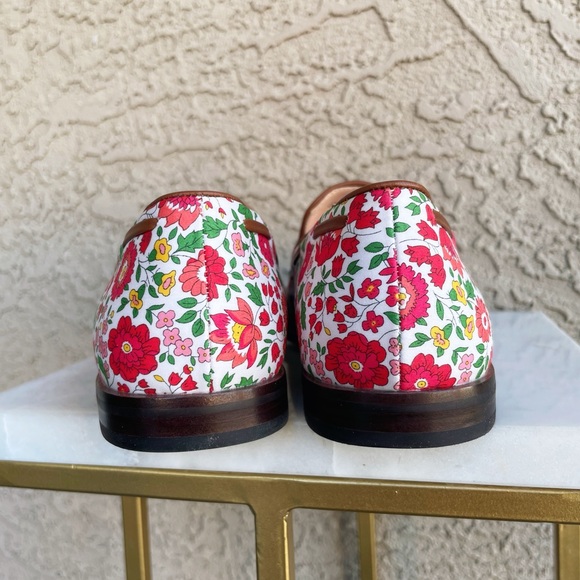 J. CREW NWT Red White & Pink Floral Printed Liberty w/ Leather Bow Loafers Flats - Picture 2 of 12